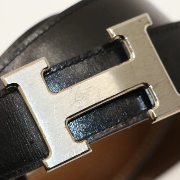 Hermes Chamonix and Togo Leather Constance Reversible Belt 105 CM - Noir/Silver - Picture 7 of 16